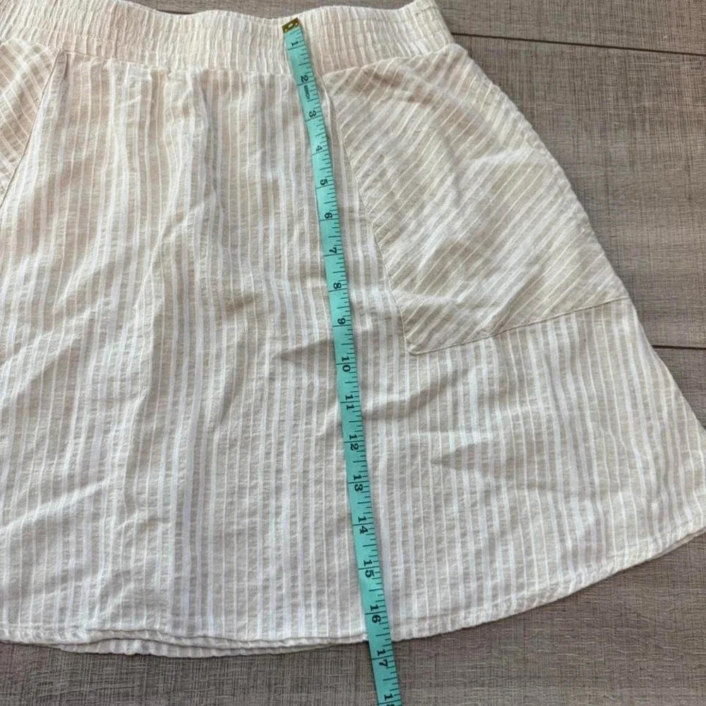 Linen Blend Mini‎ Skirt Cream Elastic Waist Casual Summer Skirt